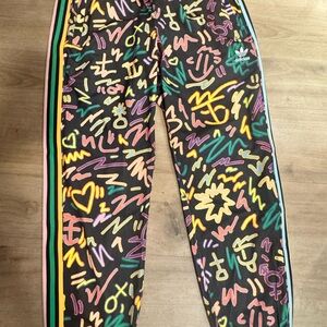 Adidas Unisex  Black Multicolor Scribble Track Pants